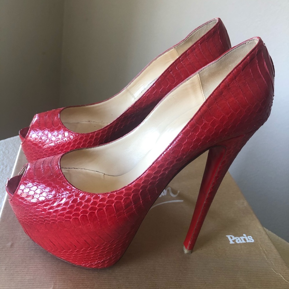 Christian Louboutin Platform Python Peep Toe Heel - image 1